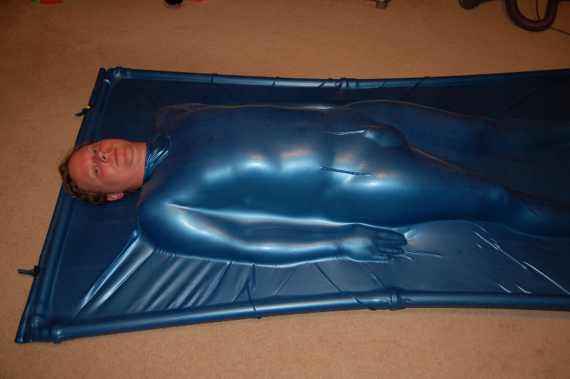 metallic blue latex vacbed - airtight , with neck opening / gasket